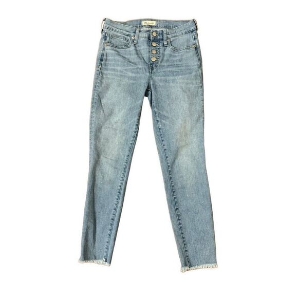 Madewell 9” High Rise Skinny Crop Jeans Light Wash Raw Hem Button Fly Size 26 - Picture 1 of 6